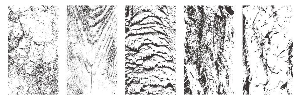 Distressed abstract wall texture set. Cracked concrete, grainy wood, and gr.. Stock Illustration