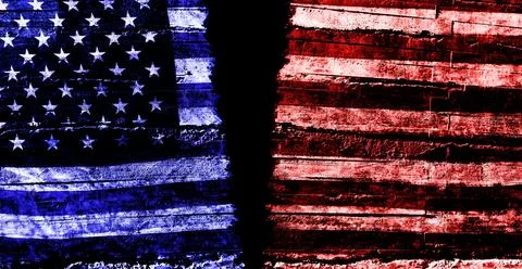 Distressed American flag torn in two representing division in US politics b.. イラスト素材
