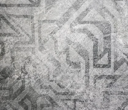Distressed Ancient Geometric Pattern on Light Gray Background Texture. Back.. Stock Photos