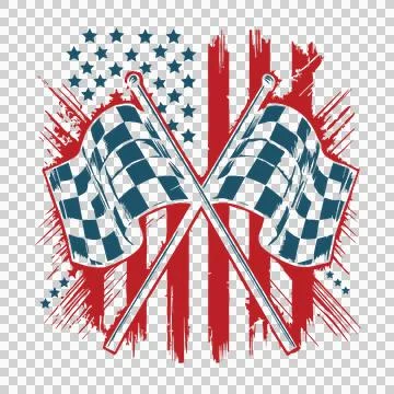 Distressed Checkered Flags Over American Motif crossed stars Stock Illustration