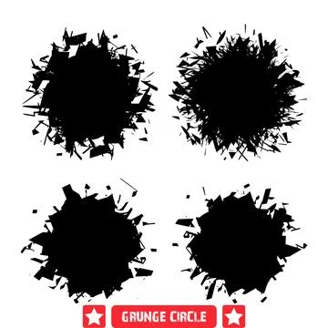 Distressed Circle Vector Silhouette Collection  Gritty and Raw Circular Ele.. Stock Illustration