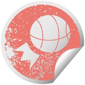 Distressed circular peeling sticker symbol basket ball Stock Illustration