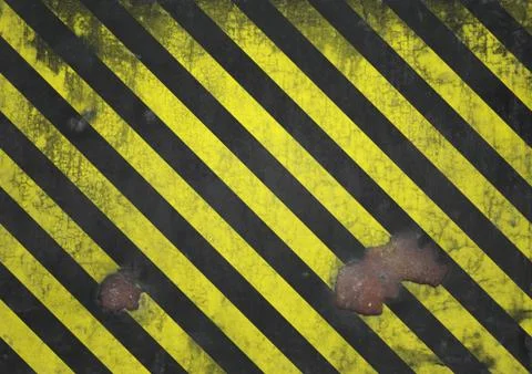 A distressed, corroded and rusty black and yellow metal effect hazard warning Stock Illustration