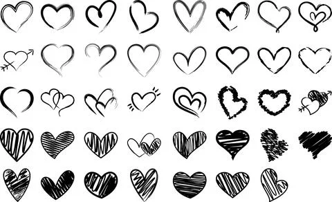 Distressed Doodle Scribble Hand Drawn Grunge Hearts, Valentine Days Design Stock Illustration