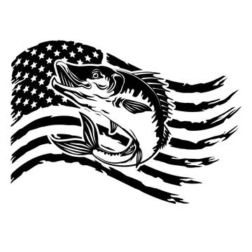 Distressed Flag Fish vector, Bass Fish American Flag Clipart Stock Illustration