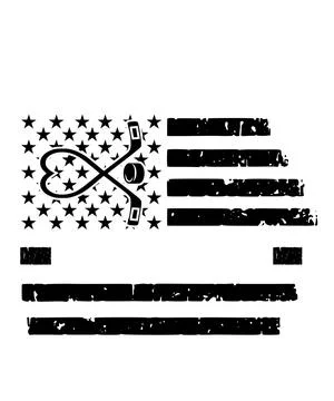 A distressed flag graphic features a heart shape formed by two crossed hockey Illustrazione stock