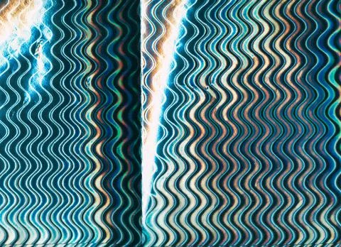 Distressed foil glitch pattern blue orange waves Illustrazione stock