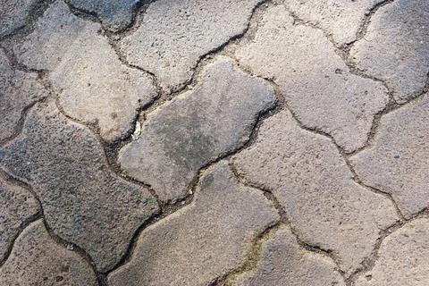 Distressed Interlocking Pavement Texture Close Up Cobblestone Urban Backgroun Stock Photos