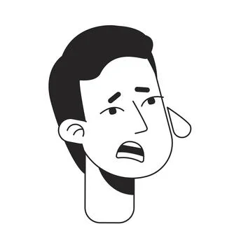 Distressed man crying flat line monochromatic vector character head 스톡 일러스트