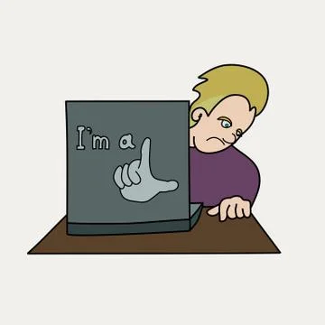 Distressed man sitting at laptop vector illustration Stock Illustration