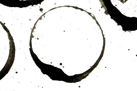 Distressed Monochrome Ink Circle Texture and Splatter Graphic on white back.. Stock Illustration
