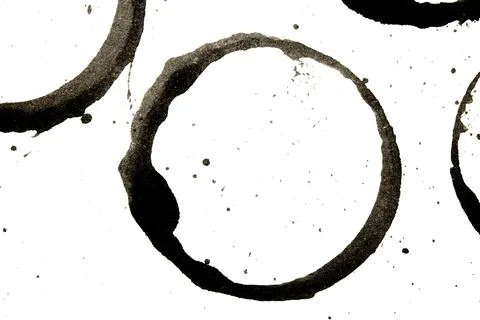 Distressed Monochrome Ink Circle Texture and Splatter Graphic on white back.. Stock Illustration