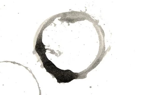 Distressed Monochrome Ink Circle Texture and Splatter Graphic on white back.. Stock Illustration