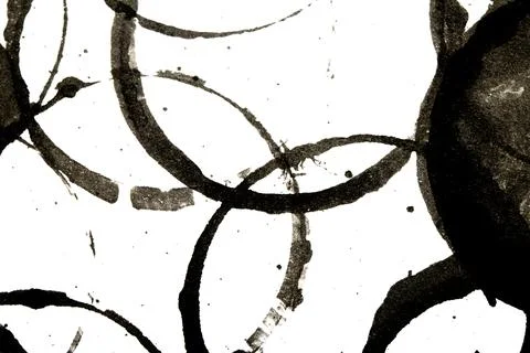 Distressed Monochrome Ink Circle Texture and Splatter Graphic on white back.. Stock Illustration