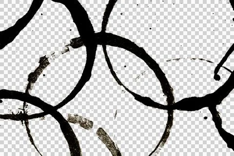 Distressed Monochrome Ink Circle Texture and Splatter Graphic on white back.. Stock Illustration