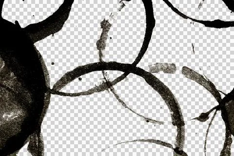Distressed Monochrome Ink Circle Texture and Splatter Graphic on white back.. Stock Illustration