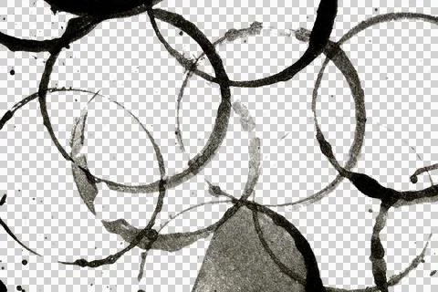 Distressed Monochrome Ink Circle Texture and Splatter Graphic on white back.. Stock Illustration