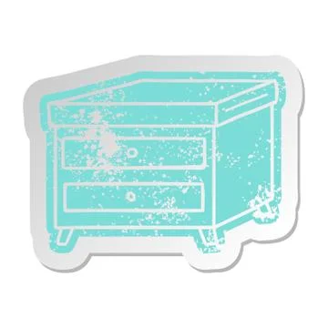 Distressed old sticker of a bedside table Stock Illustration
