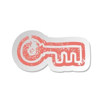 Distressed old sticker of a brass key Stock Illustration