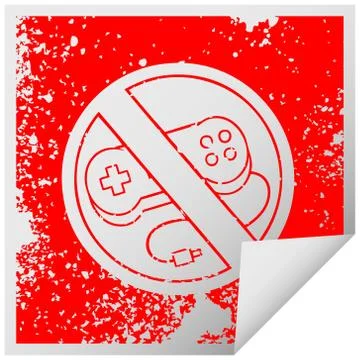 Distressed square peeling sticker symbol no gaming allowed sign Stock Illustration