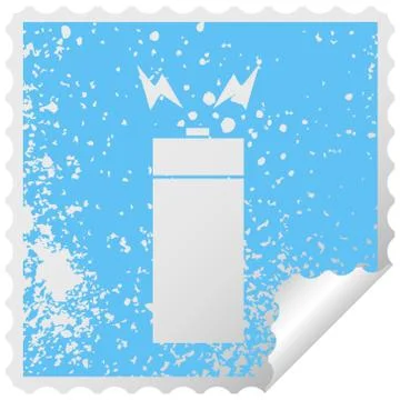 Distressed square peeling sticker symbol old battery Stock Illustration
