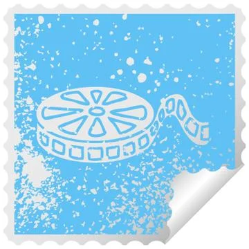 Distressed square peeling sticker symbol film reel Stock Illustration