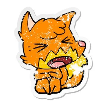 Distressed sticker of a angry cartoon fox sitting on floor Illustrazione stock