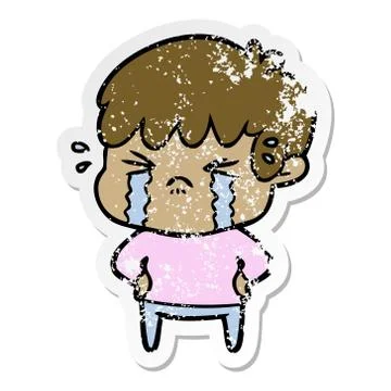 Distressed sticker of a cartoon boy crying Stock Illustration