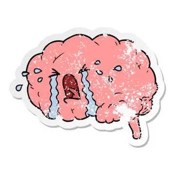 Distressed sticker of a cartoon brain crying Stock Illustration
