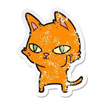 Distressed sticker of a cartoon cat with bright eyes Stock Illustration
