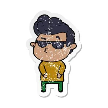 Distressed sticker of a cartoon cool guy Stock Illustration