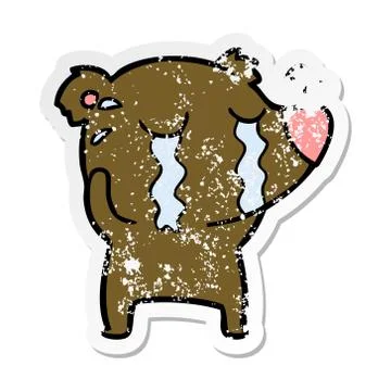Distressed sticker of a cartoon crying bear Illustrazione stock