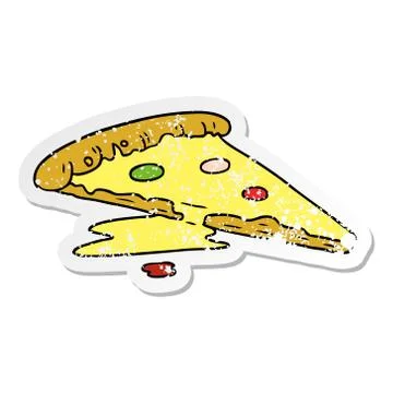 Distressed sticker cartoon doodle of a slice of pizza Stock Illustration