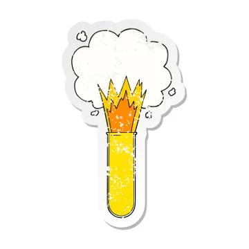 Distressed sticker of a cartoon exploding chemicals in test tube イラスト素材