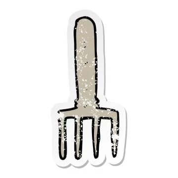 Distressed sticker of a cartoon fork Stock Illustration
