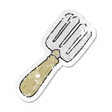 Distressed sticker of a cartoon fork Stock Illustration