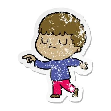 Distressed sticker of a cartoon grumpy boy Stock Illustration