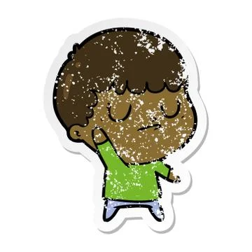 Distressed sticker of a cartoon grumpy boy Illustrazione stock