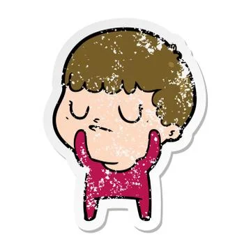 Distressed sticker of a cartoon grumpy boy Stock Illustration