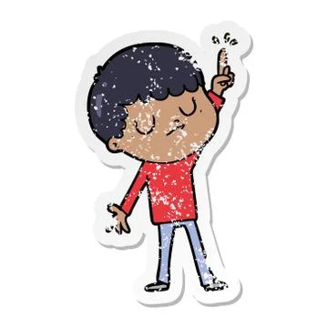 Distressed sticker of a cartoon grumpy boy Stock Illustration