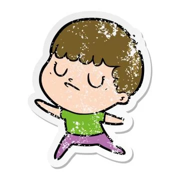 Distressed sticker of a cartoon grumpy boy Illustrazione stock