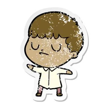 Distressed sticker of a cartoon grumpy boy Stock Illustration