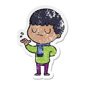 Distressed sticker of a cartoon grumpy boy Stock Illustration