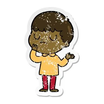 Distressed sticker of a cartoon grumpy boy Stock Illustration