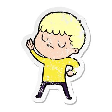 Distressed sticker of a cartoon grumpy boy Stock Illustration