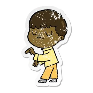 Distressed sticker of a cartoon grumpy boy Stock Illustration