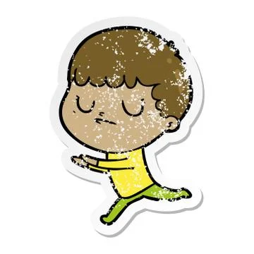 Distressed sticker of a cartoon grumpy boy イラスト素材