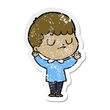 Distressed sticker of a cartoon grumpy boy Stock Illustration