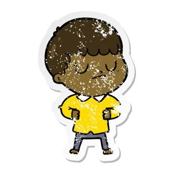 Distressed sticker of a cartoon grumpy boy Stock Illustration