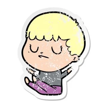 Distressed sticker of a cartoon grumpy boy イラスト素材